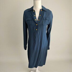 GOLD HAWK 100% Silk Navy Shirt Dress Size 8